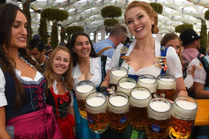 Munich Oktoberfest Tour With Hofbräu Beertent Tickets, Beer, Food - Half chicken, Käsespätzle, and vegan salad options in the tent