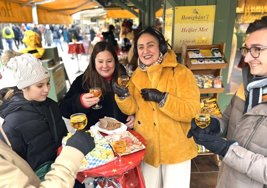 Munich: Old Town Food Tour with 10+ Tastings, Beer & Pretzel - Viktualienmarkt food grazing, cheeses, meats, bread, and honey wine